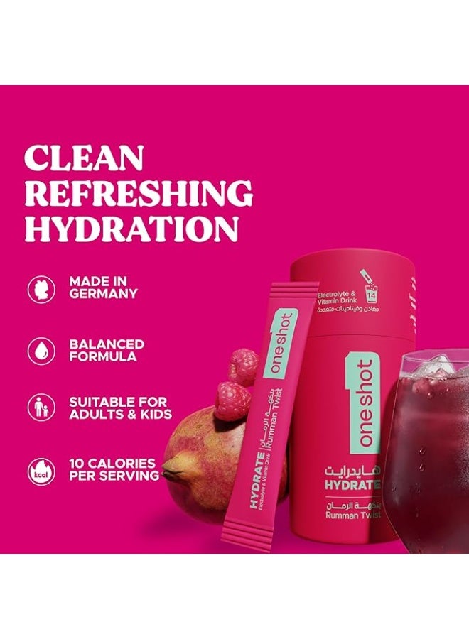 Oneshot Electrolytes & Vitamin Drink Hydrate Rumman Twist, 14 Sachets - Image 3